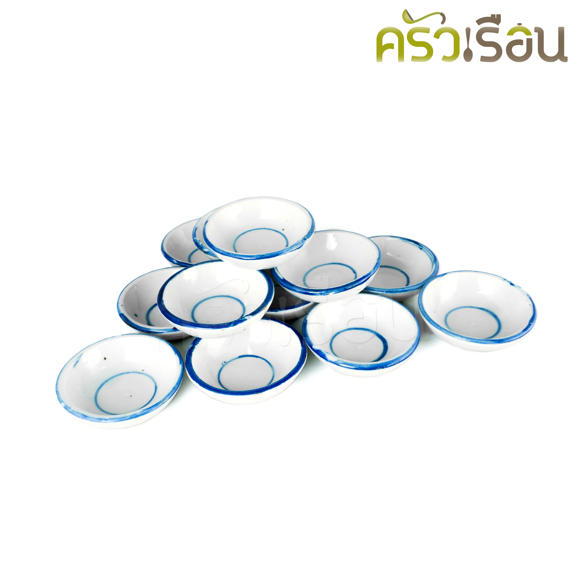 Ceramic Talai cup, 6.5 x 2.3 cm., white, blue edge, for making Khanom Thuai