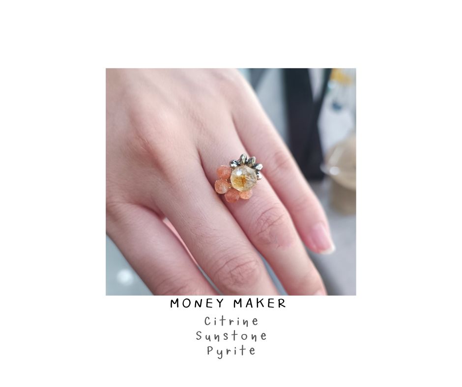 "Money Maker" Wire Wrapped Ring แหวนหินแท้ เสริมการเงิน เสริมบารมี (Citrine ,Sunstone , Pyrite)