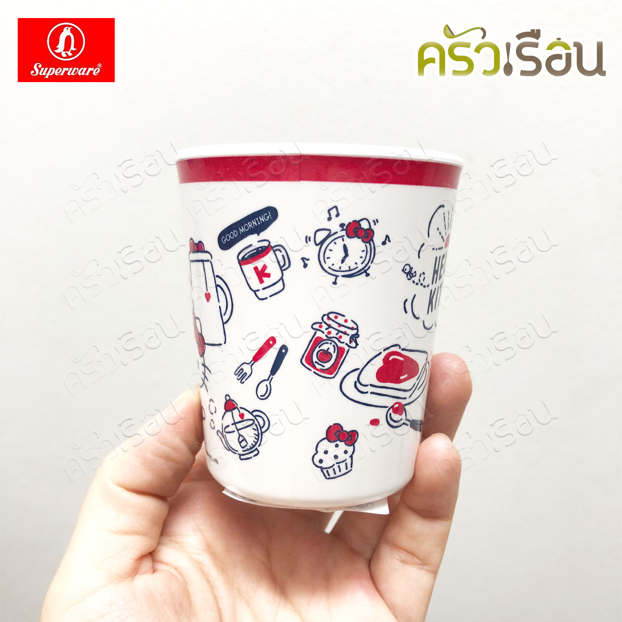 Superware ลายคิตตี้ เบรคฟาสต์ Kitty Breakfast [ ราคาต่อชิ้น ] จาน หรือ ชาม หรือ ช้อนส้อม หรือ แก้วน้ำ เมลามีน