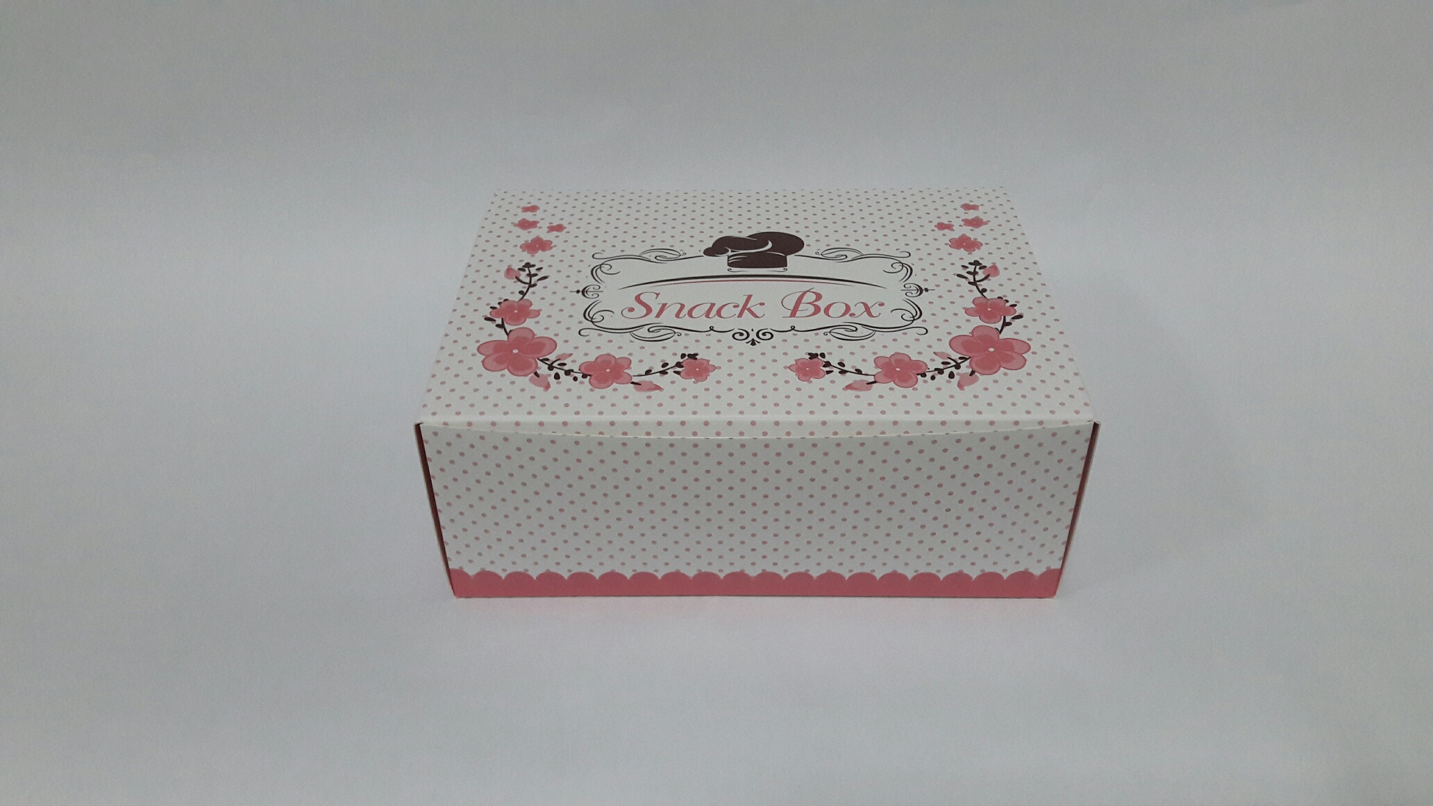 กล่องสแน็ค กล่องขนม กล่องอาหารว่าง ลาย Snack box ชมพู ขนาด 11.5 x 15.5 x 6.0 ซม. ราคา 110 บาท ต่อแพ็ค (20ใบ)