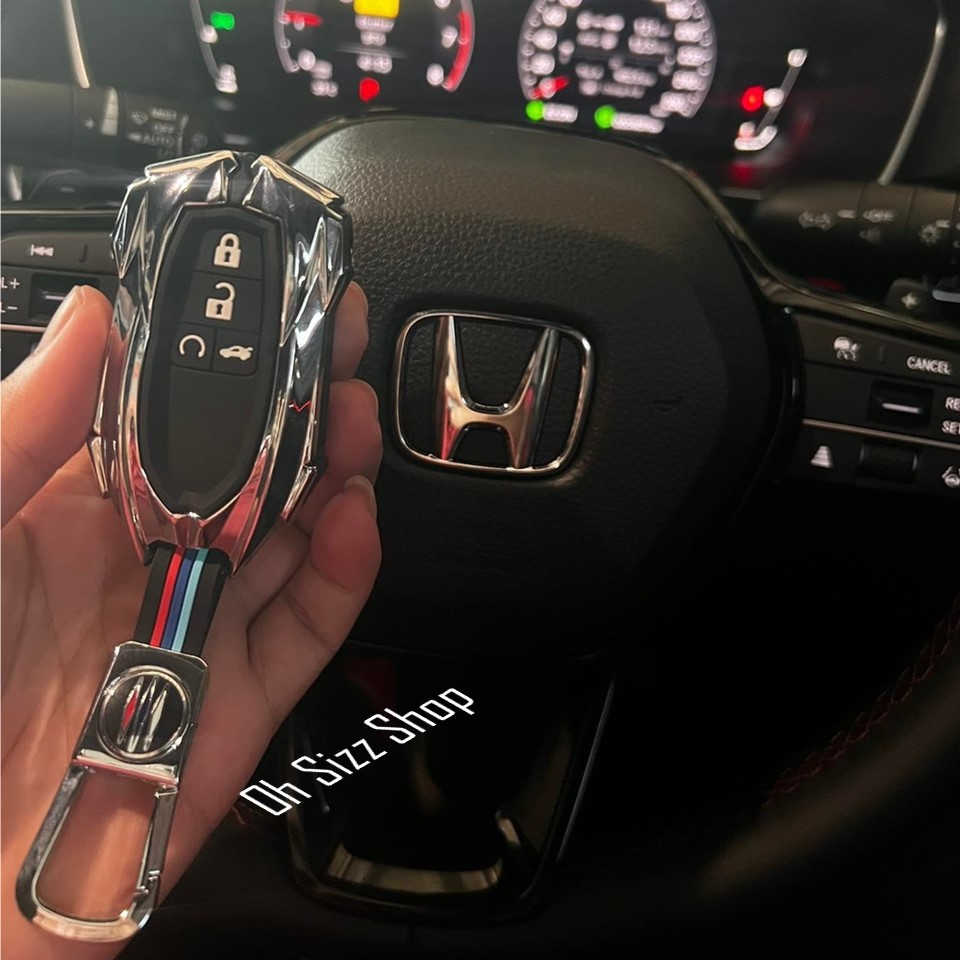 กรอบเคสโลหะรีโมทรถ Honda Civic FE 2021 Hard Case 360 องศา (Alloy Silicone Key Cover with Silicone Push button Guard) Honda Key Sets Model Honda Civic FE 2021 Gen 11 Metal Protective Case Zinc Alloy