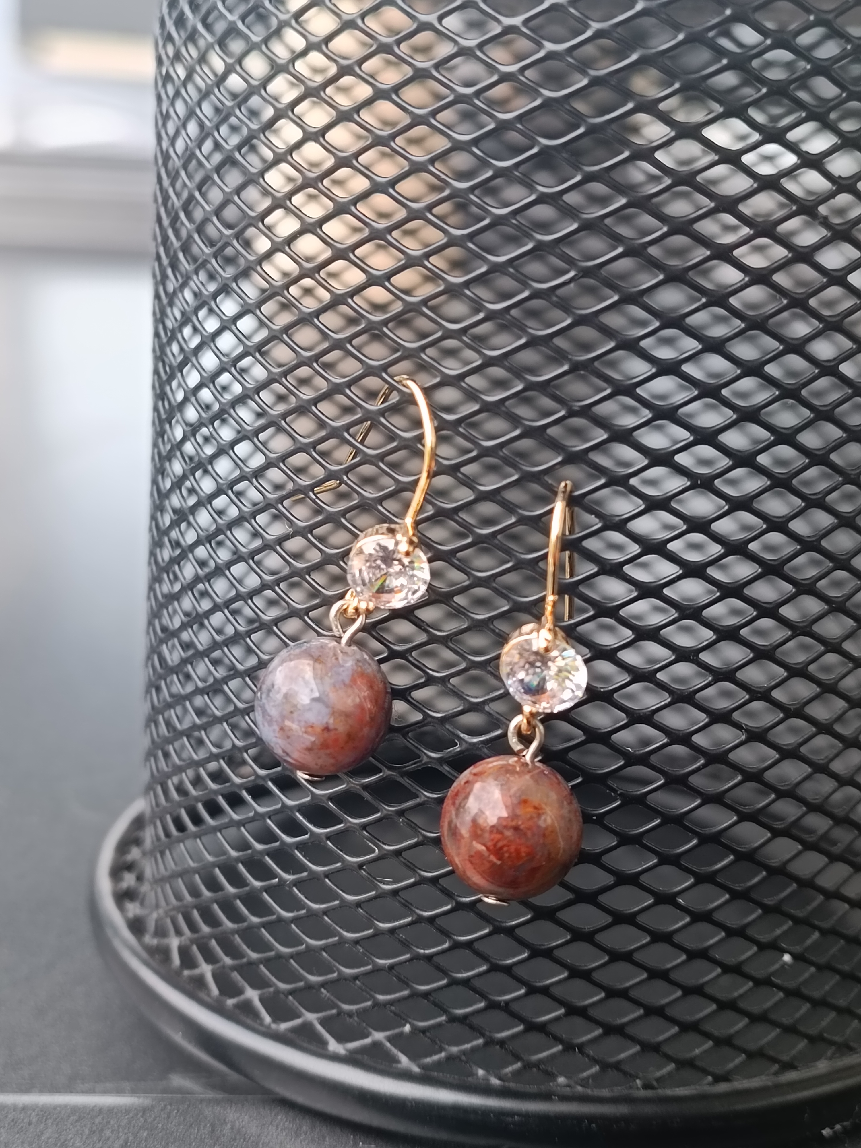 ต่างหูเงินแท้ "The Hoop"ประดับหินแท้ ปู่โสมเฝ้าทรัพย์ Pietersite Earring (ชำระAura ดึงดูดโชค คุ้มครอง)