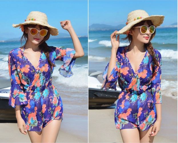 ชุดว่ายน้ำคุณแม่สีน้ำเงิน ลายดอกไม้ 1 ชุด มี 3 ชิ้น เสื้อ+กางเกง+ชุดสวมคลุม (มีคู่ แม่-ลูก ด้วยค่ะ จะซื้อคู่ หรือซื้อเดี่ยว ก็ได้ค่ะ)