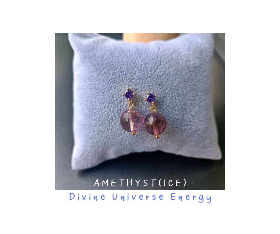 ต่างหูหินแท้ "14K" 7A Ice Amethyst Earring (ฟอกกลับพลังงานลบ เป็นบวก)