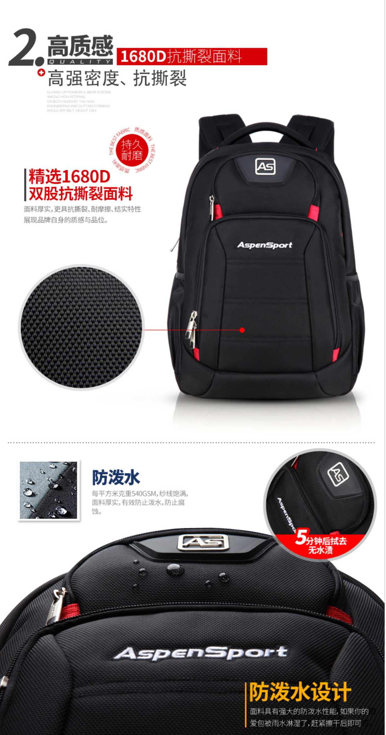 Aspensport กระเป๋าเป้ สะพายหลัง ชาย หญิง Laptop 15-16 นิ้ว รุ่น AS-B22 สีเทา แดง