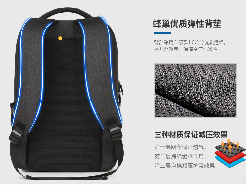 กระเป๋า Hi-End จาก AspenSport กระเป๋าเป้สะพายหลัง โน๊ตบุ๊ค รุ่น AS-B68 ใส่ laptop 13-16 นิ้ว สีเทา-ขาว