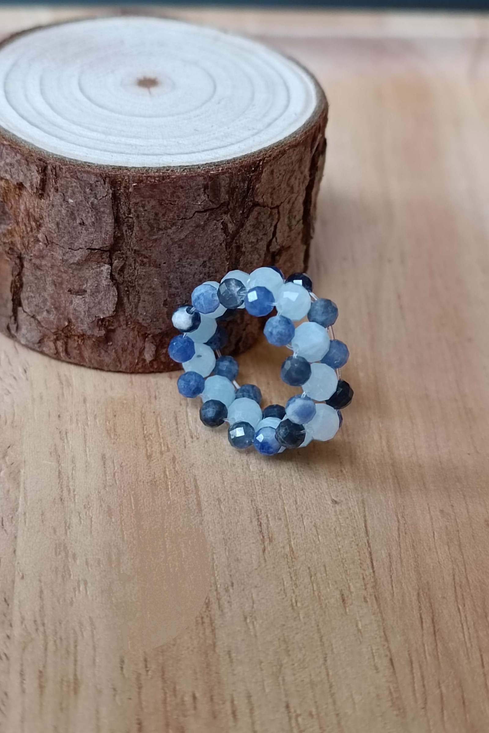 "MeMe" Ring Collection แหวนถักหินแท้ Aquamarine + Sodalite (สมาธิ ความร่มเย็น)
