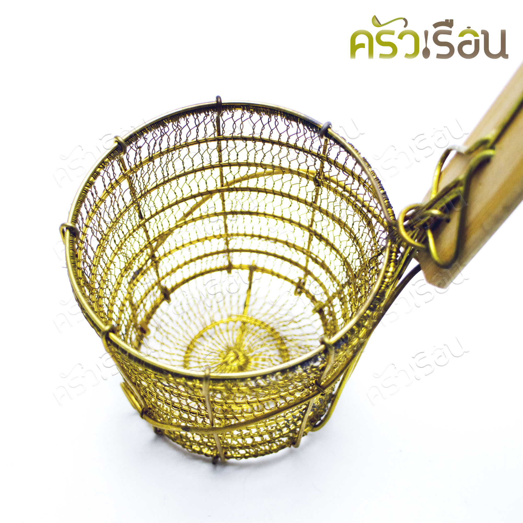 BRASS ตะกร้อลวกก๋วยเตี๋ยว ทองเหลืองแท้ 4 นิ้ว ด้ามไม้ ที่ลวกก๋วยเตี๋ยว
