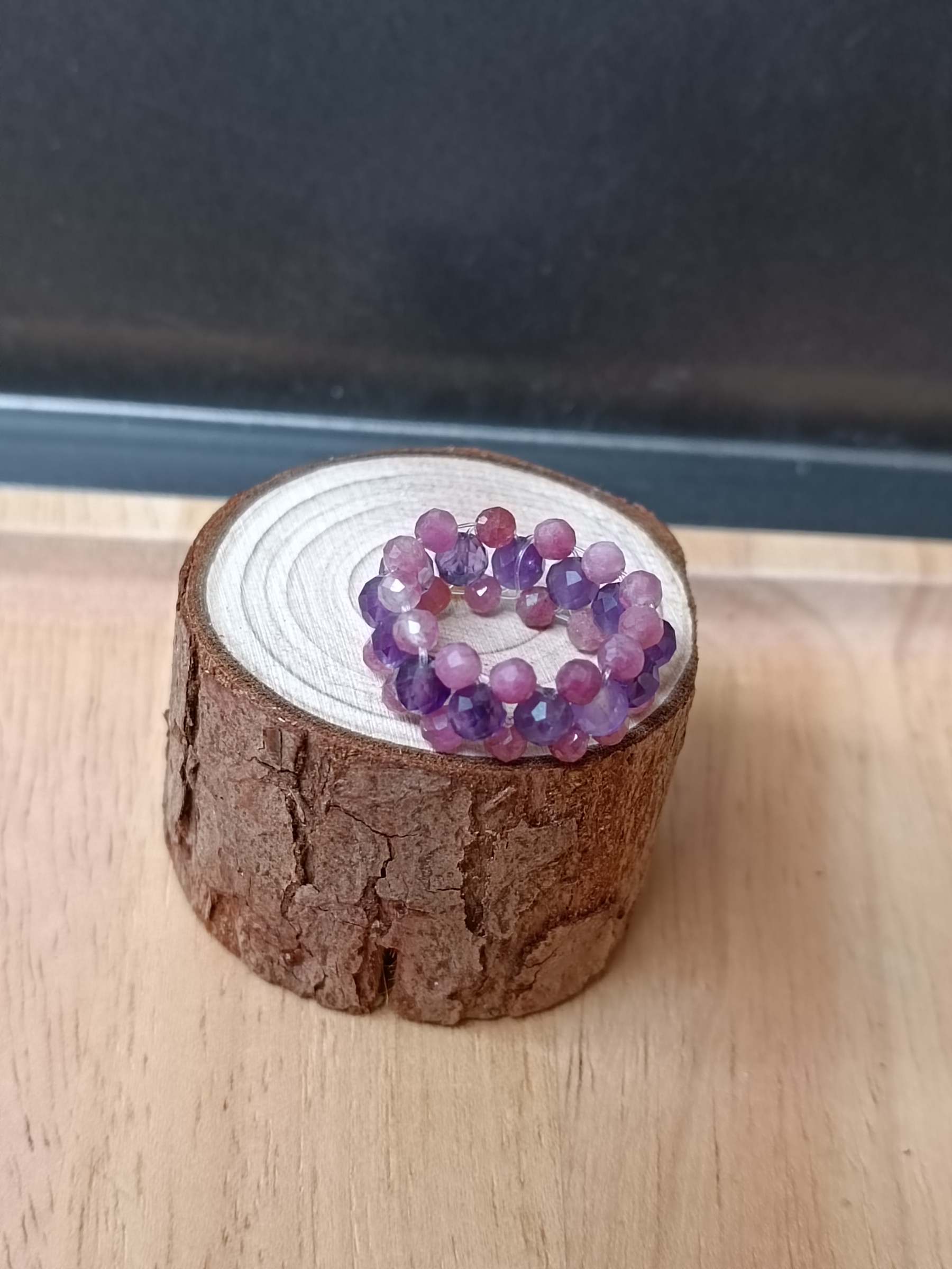 "MeMe" Collection แหวนถักหินแท้ Amethyst ประดับด้วย Pink Tourmaline