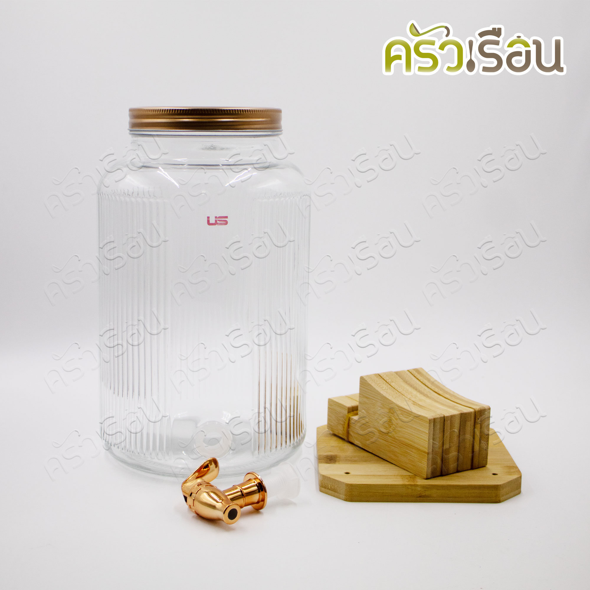 US โหลจ่ายน้ำผลไม้ 6 ลิตร โรสวู้ด พร้อมขาตั้ง HS-166 โหลแก้ว