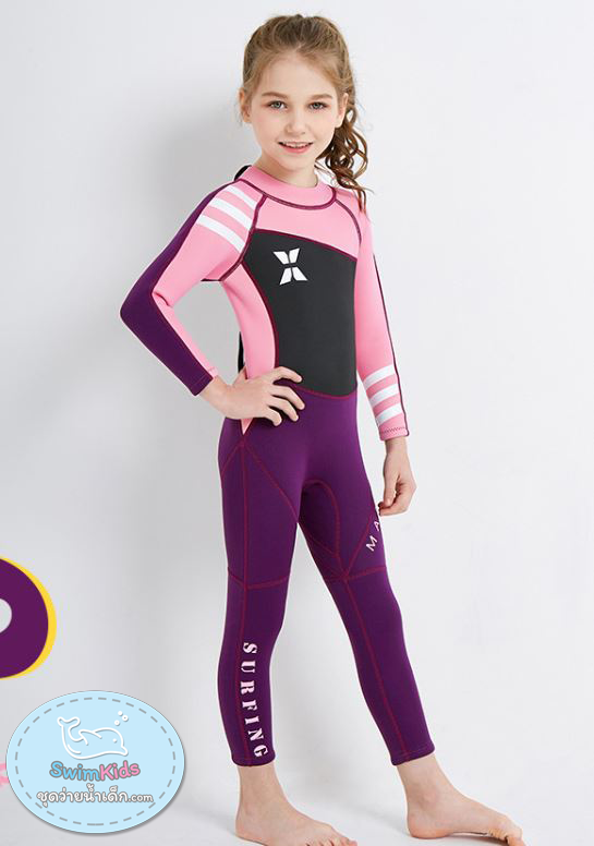 ชุดว่ายน้ำเด็กควบคุมอุณหภูมิ เป็นชุด wetsuit เหมาะกับการใส่ว่ายน้ำหรือดำน้ำ ผลิตจากผ้า Neoprene หนา 2.5 mm. ป้องกันความหนาว / ป้องกันรังสี UV Ultraviolet Protection UV **