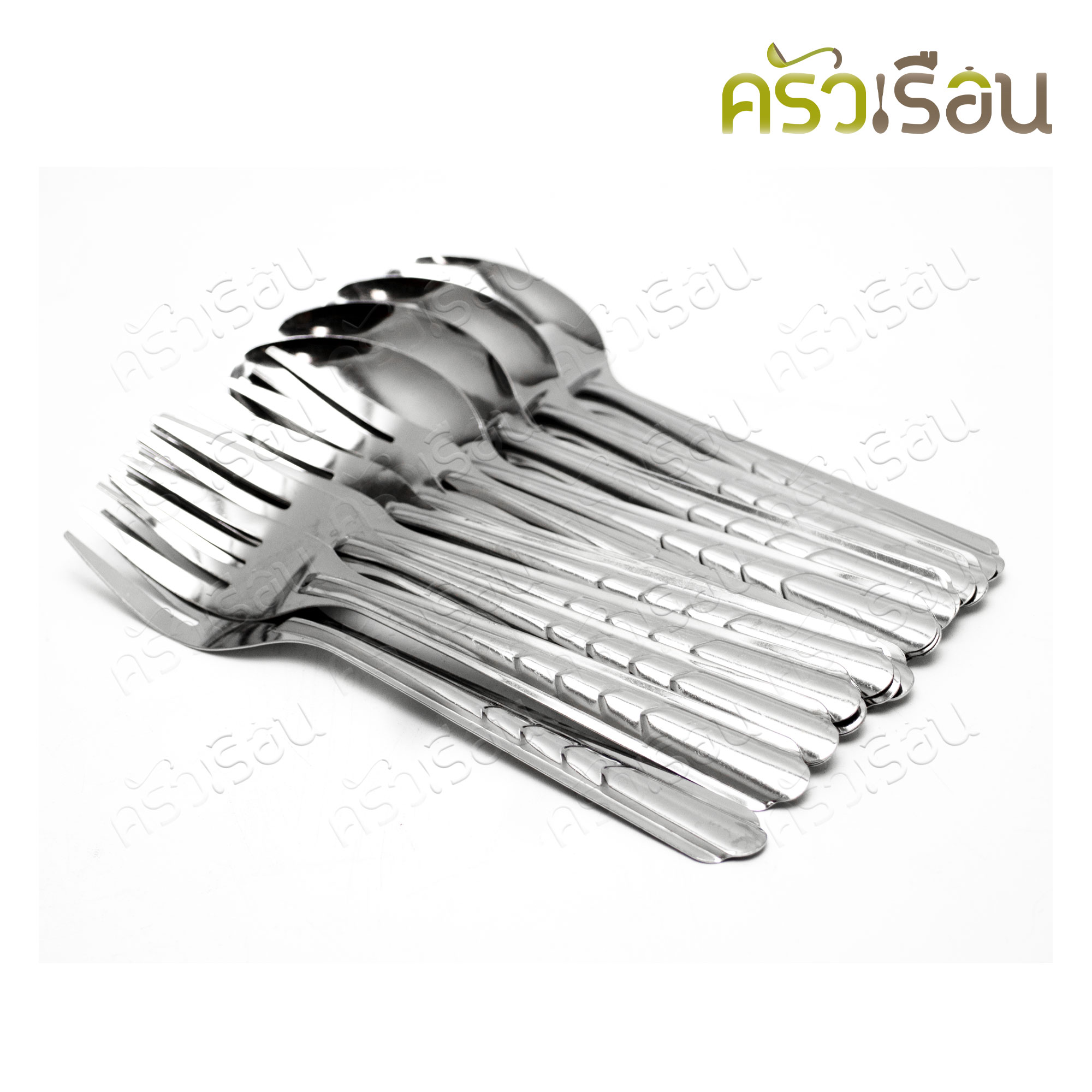 FOFO ช้อนส้อม สเตนเลส 430 ลายก้างปลา แพค 12 คู่ หนา 0.5 มม. SK101