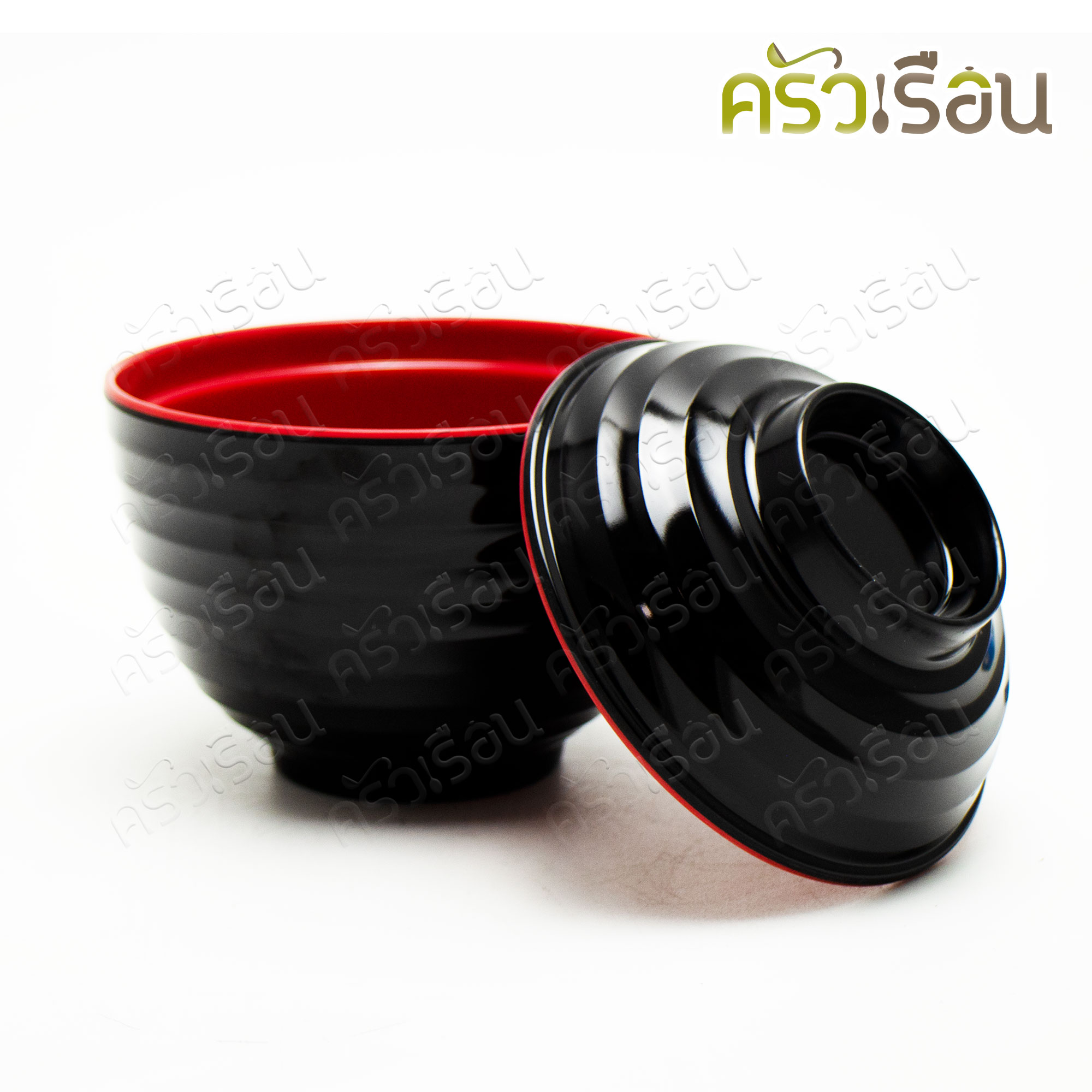 SB ถ้วยซุป มิโซะ เมลามีน มีลอน พร้อมฝา 4 นิ้ว 9 x 6.5 ซม. สีดำ-แดง BL176-4 ถ้วยมิโซะ ชามญี่ปุ่น