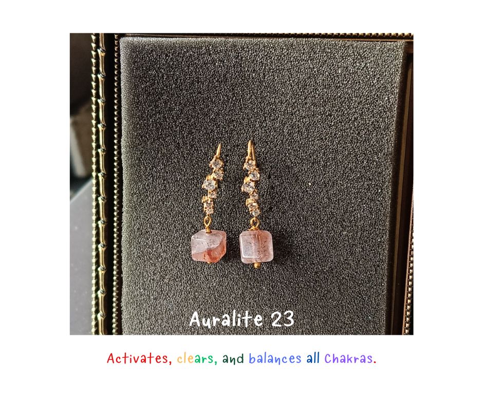 ต่างหู"14K" ประดับหินแท้ Auralite 23 Earring ( ปรับพลังงานทั้ง 7 จักระ)