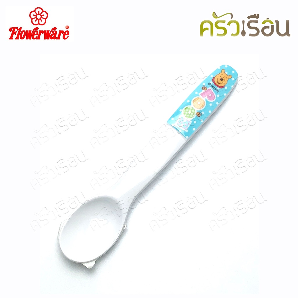 Flowerware ลาย Pooh Blue Spot white หมีพูห์ พูห์ บลู สปอต ไวท์ [ ราคาต่อชิ้น ] ช้อน หรือ ช้อนส้อม เมลามีน