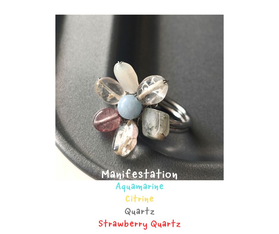 "Manifest Success" Wire Wrapped Ring แหวนหินแท้ Aquamarine +แก้วขนเหล็ก + Citrine Ring (อธิษฐานความสำเร็จ ,การเงิน)