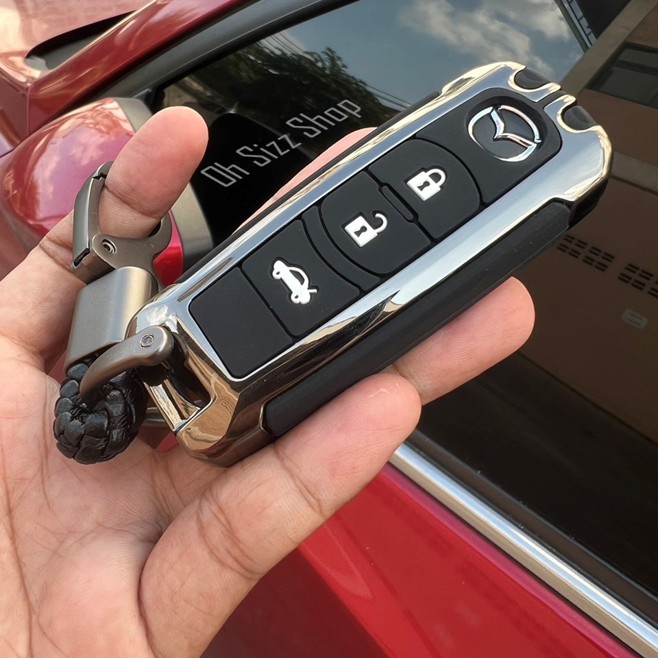 กรอบเคสโลหะรีโมทรถมาสด้า Mazda 3 Hard Case 360 องศา (Alloy Silicone Key Cover with Silicone Push button Guard) Mazda Key Case 2, 3, CX3, CX5, CX7, CX8, All new SkyActiv Smart Key
