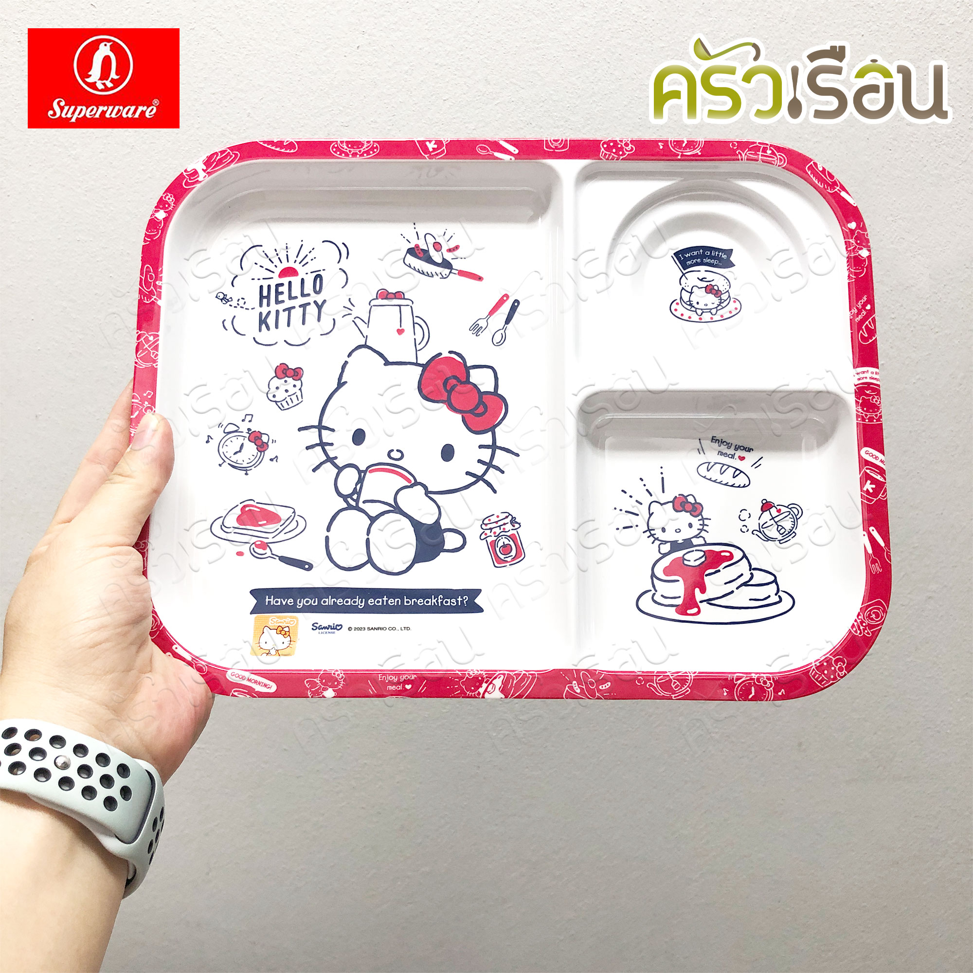 Superware ลายคิตตี้ เบรคฟาสต์ Kitty Breakfast [ ราคาต่อชิ้น ] จาน หรือ ชาม หรือ ช้อนส้อม หรือ แก้วน้ำ เมลามีน