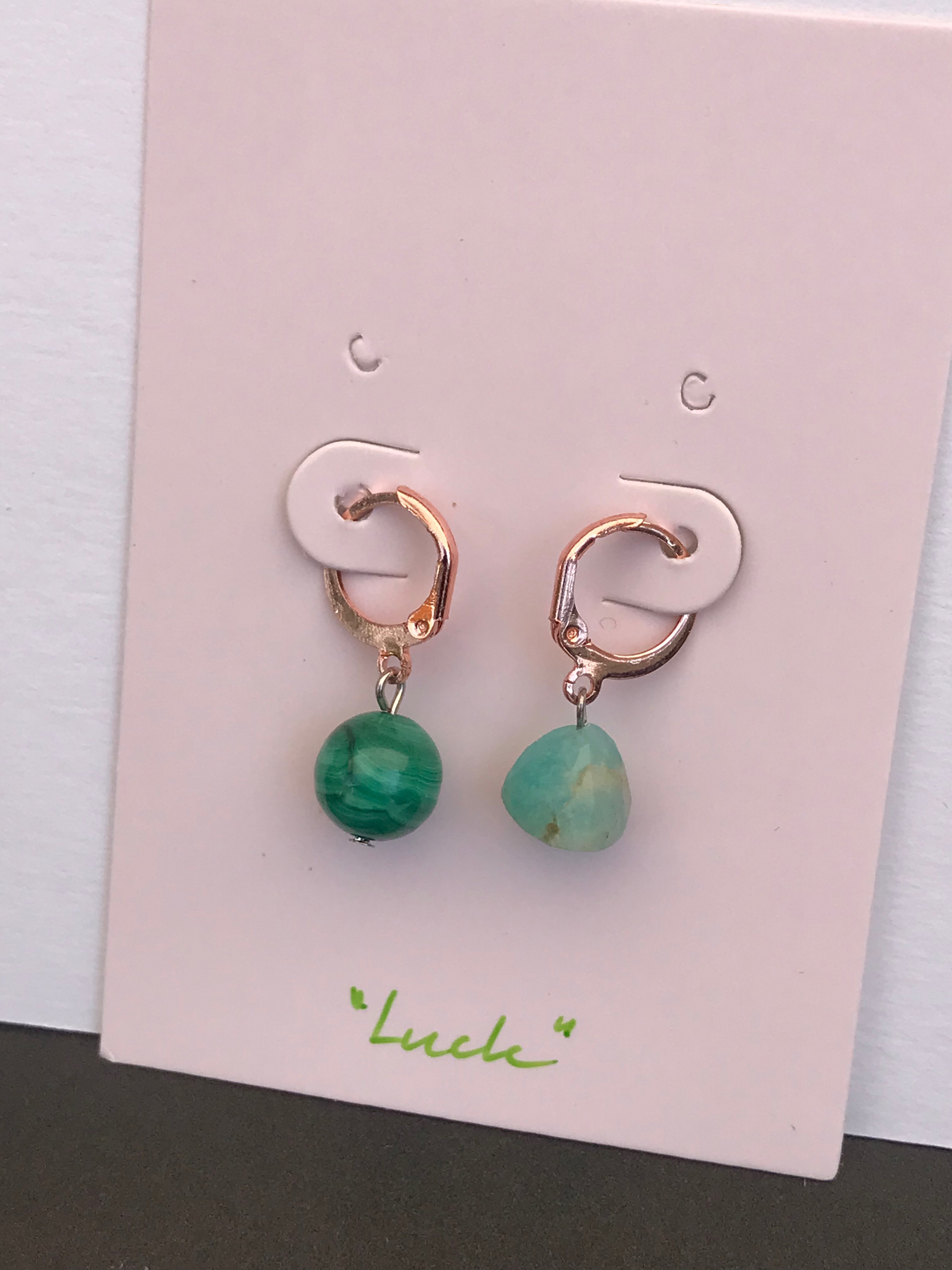 ต่างหูหินแท้ "The Pink" Malachite + Amazonite Earring (ดึงดูดโชคลาภ)