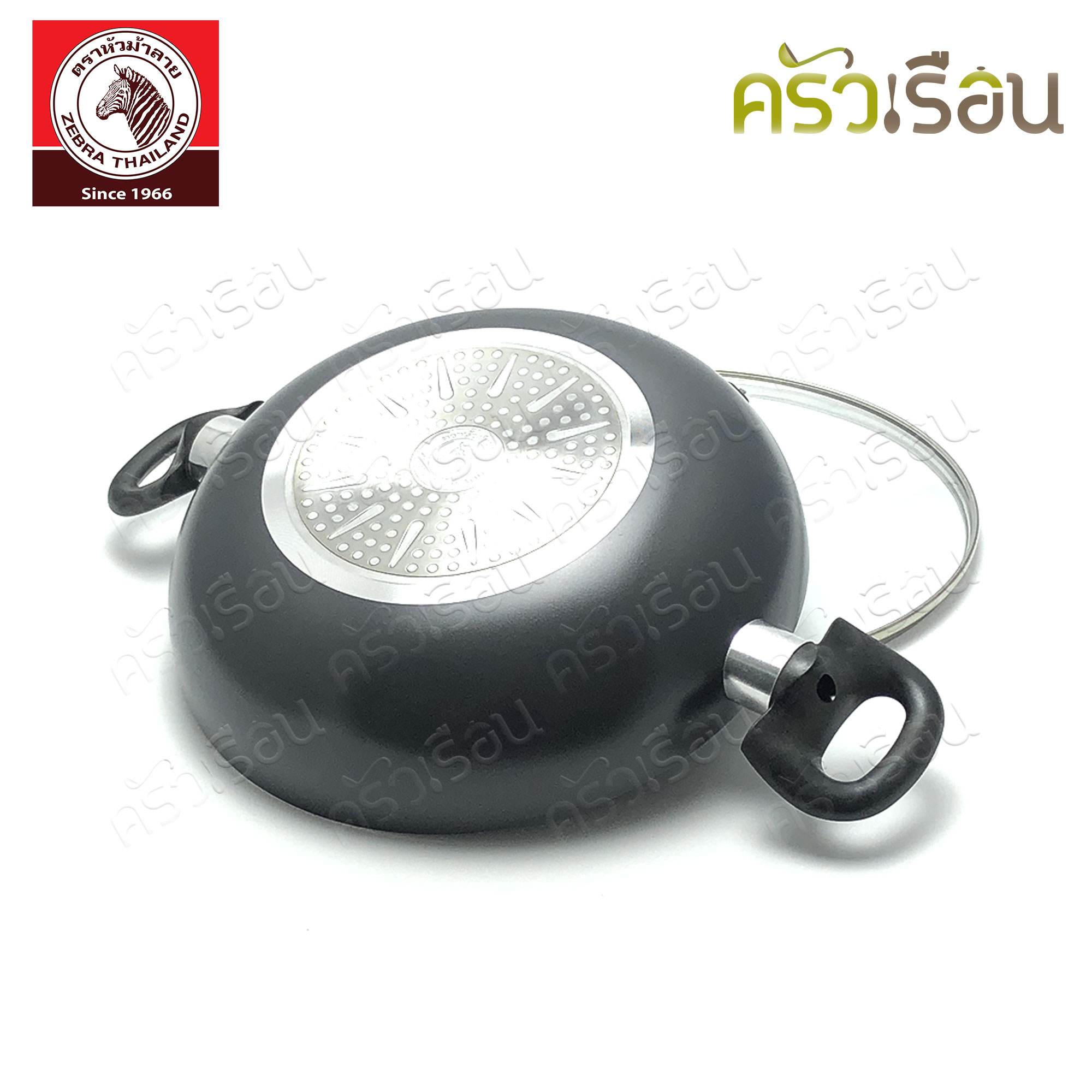 Zebra กระทะนอนสติ๊ก Wisdom 26 ซม. ลึก IH ฝาแก้ว แถมฟรีตะหลิวไม้ ตราหัวม้าลาย 174643