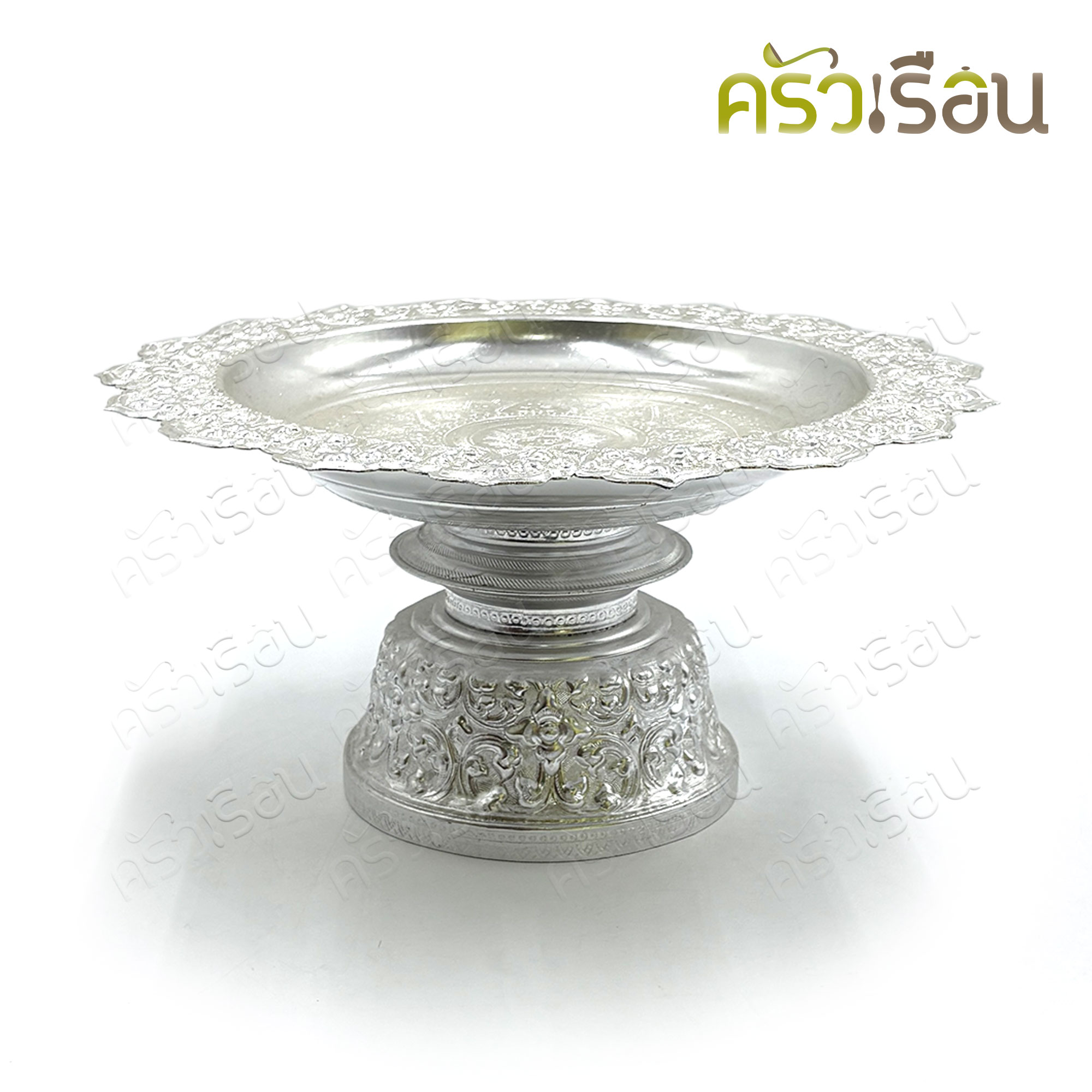 แมวน้ำ ชุดขันน้ำ+พาน ลายไทย อลูมิเนียม สีเงิน ขัน 30 ซม. พาน 40 ซม. ขันปั้นลายพม่า ขันสงกรานต์