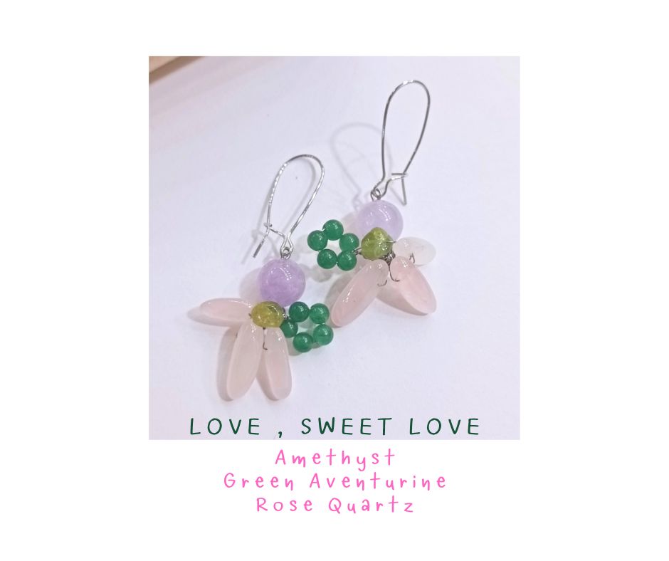 ต่างหูหินแท้ “Little Vivian" For Love & Luck Earring (Rose Quartz , Amethyst , Green Aventurine)