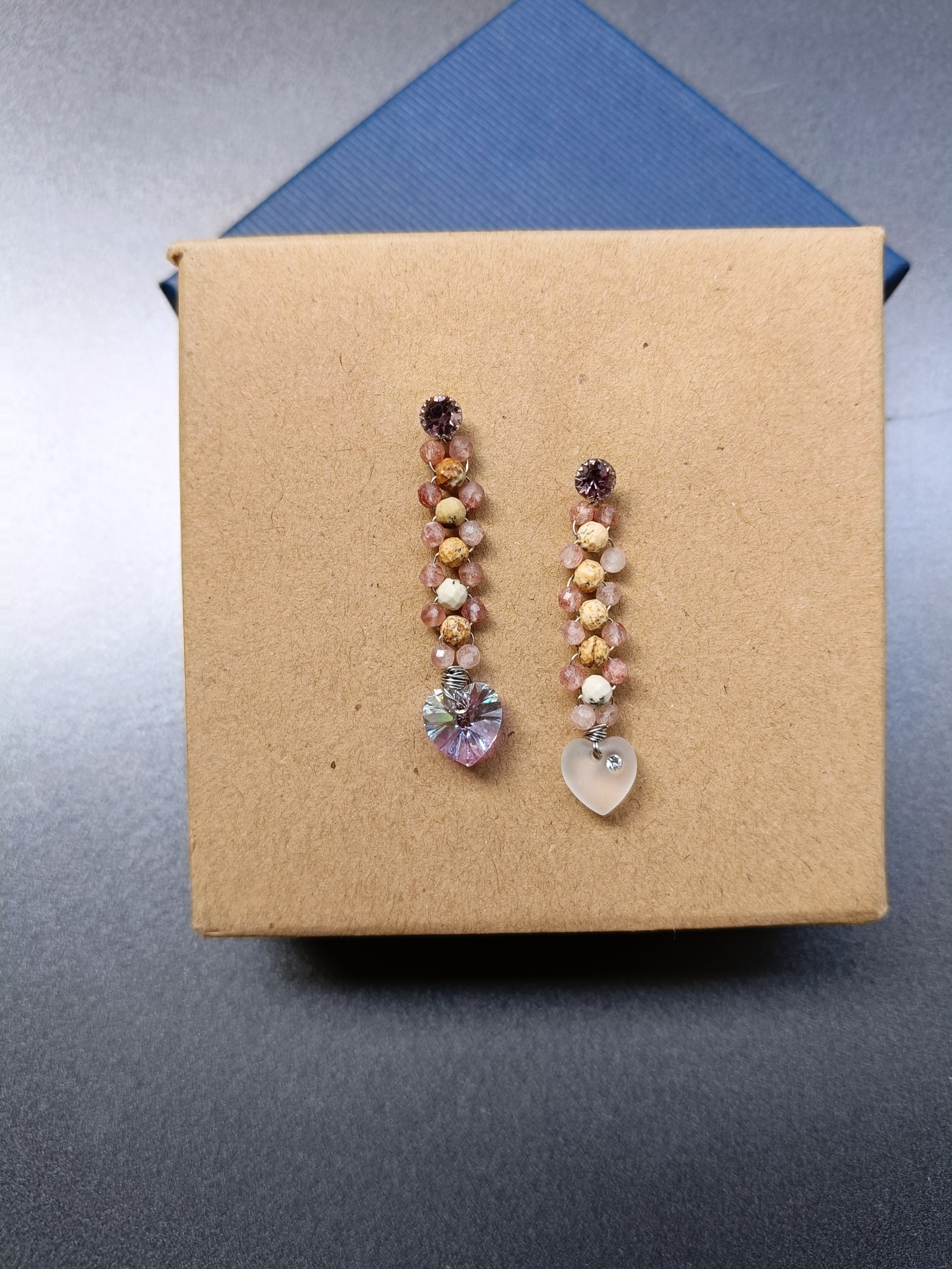 "Love Vibes" ต่างหูเงินแท้ 92.5 ประดับหินแท้ Natural Stone S925 Earring (Picture Jasper , Strawberry Quartz)