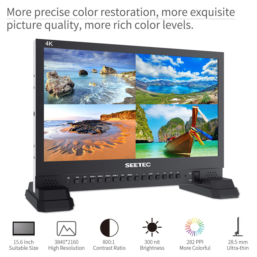 SEETEC 4K156-9HSD จอภาพ 15.6 นิ้ว 4K UHD สำหรับ Director และ Broadcast พร้อม 3G-SDI และ 4x HDMI Multi-Input Quad Display