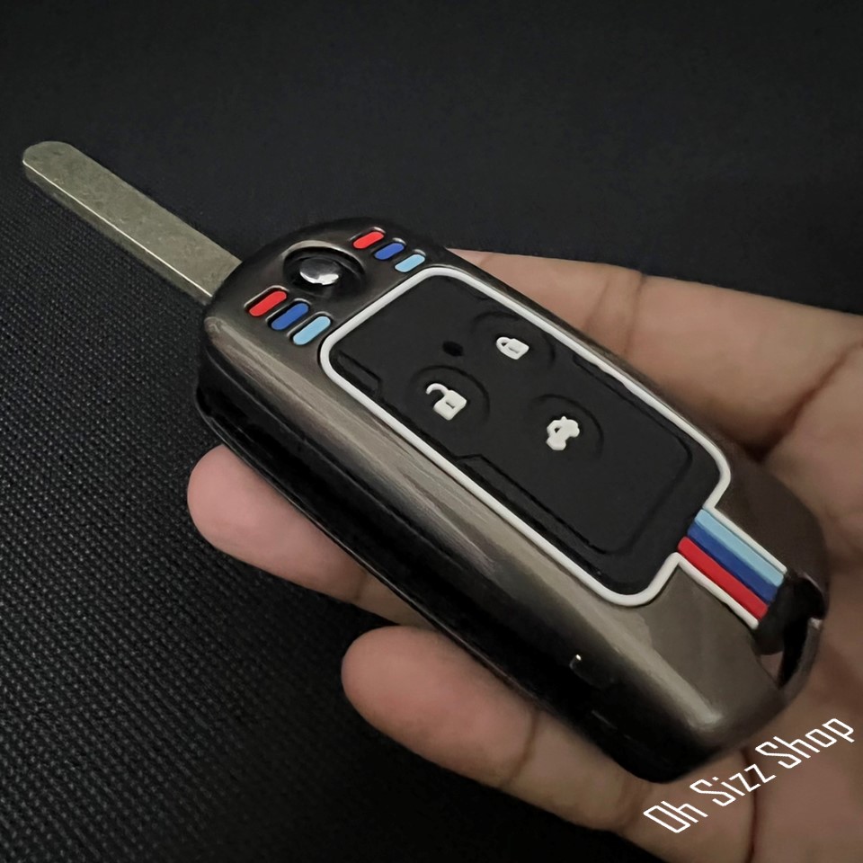 เคสโลหะกุญแจรถ Honda Civic FB Hard Case กุญแจพับข้าง ปุ่มเรืองแสง (Alloy Silicone Key Cover with Luminescence Silicone Push button Guard) Honda Key Sets Model Accord G8 , Civic FB, Jazz, City 2012-2014 Folding Key พับข้าง 2 และ 3 ปุ่ม Metal Protective Cas