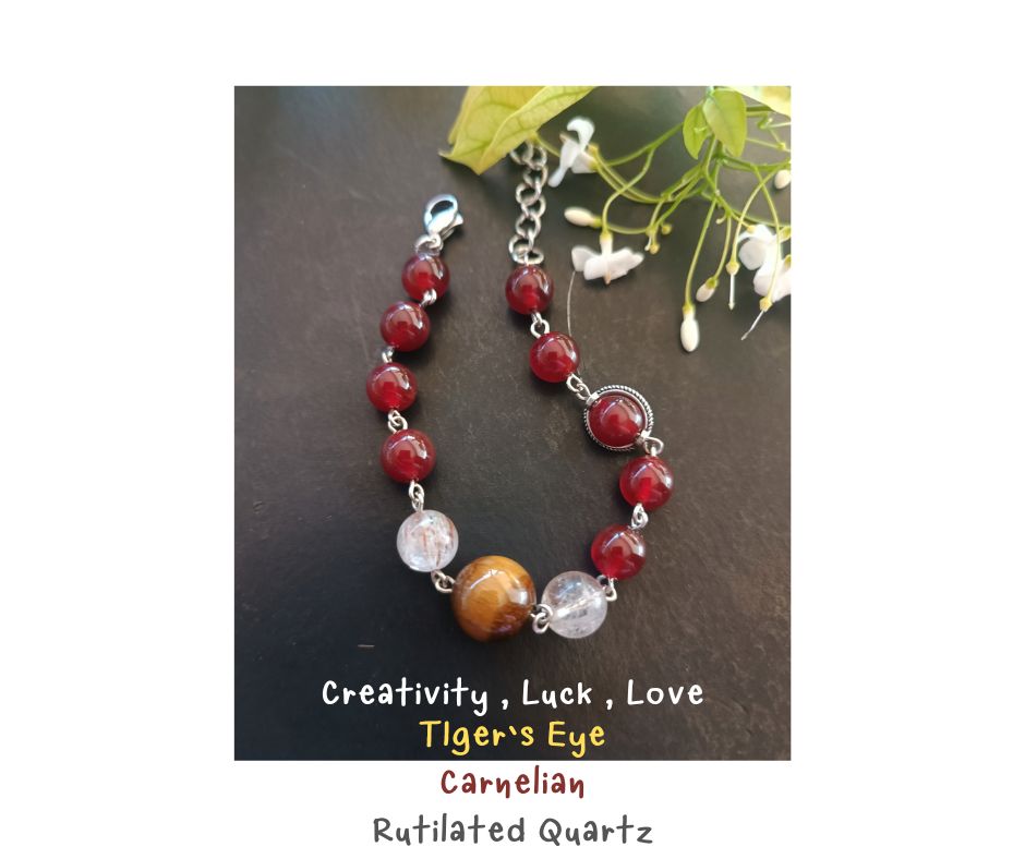 สร้อยข้อมือหินแท้ "Connected" Boost Creativity & Energy Bracelet (Carnelian , Tiger's Eye)