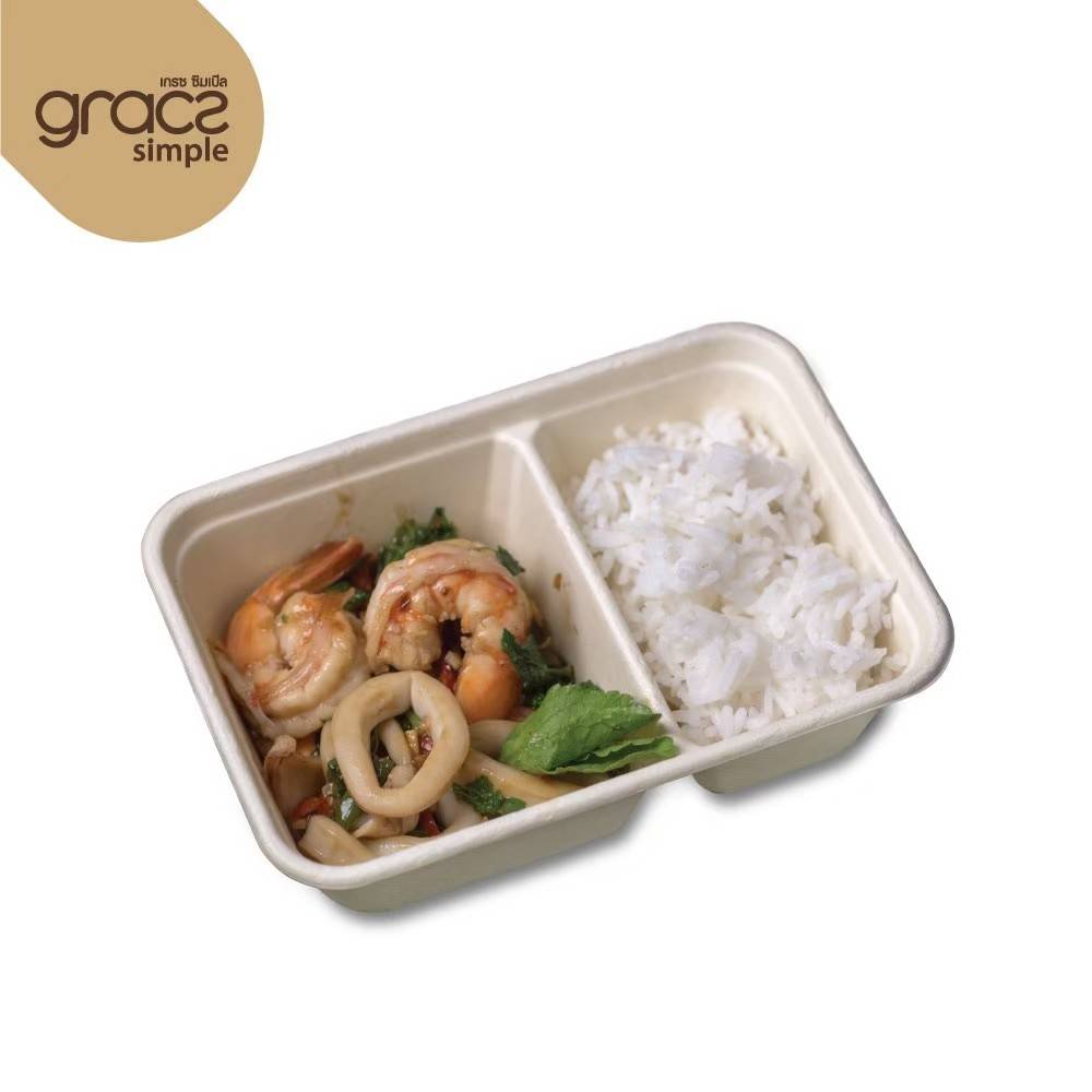 GRACZ กล่องข้าว 2 ช่อง ไม่รวมฝา T602 ขนาด 600 มล. แพ็ค 50 ใบ ไบโอชานอ้อย