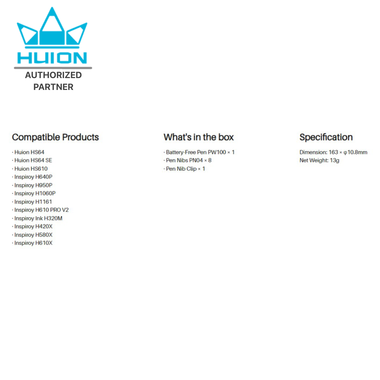 Huion Battery-free Pen PW100พร้อมส่ง(รับประกัน2ปี-มีศูนย์ไทย)ปากกาสำหรับจอวาดภาพและเม้าส์ปากกาHuion PW100