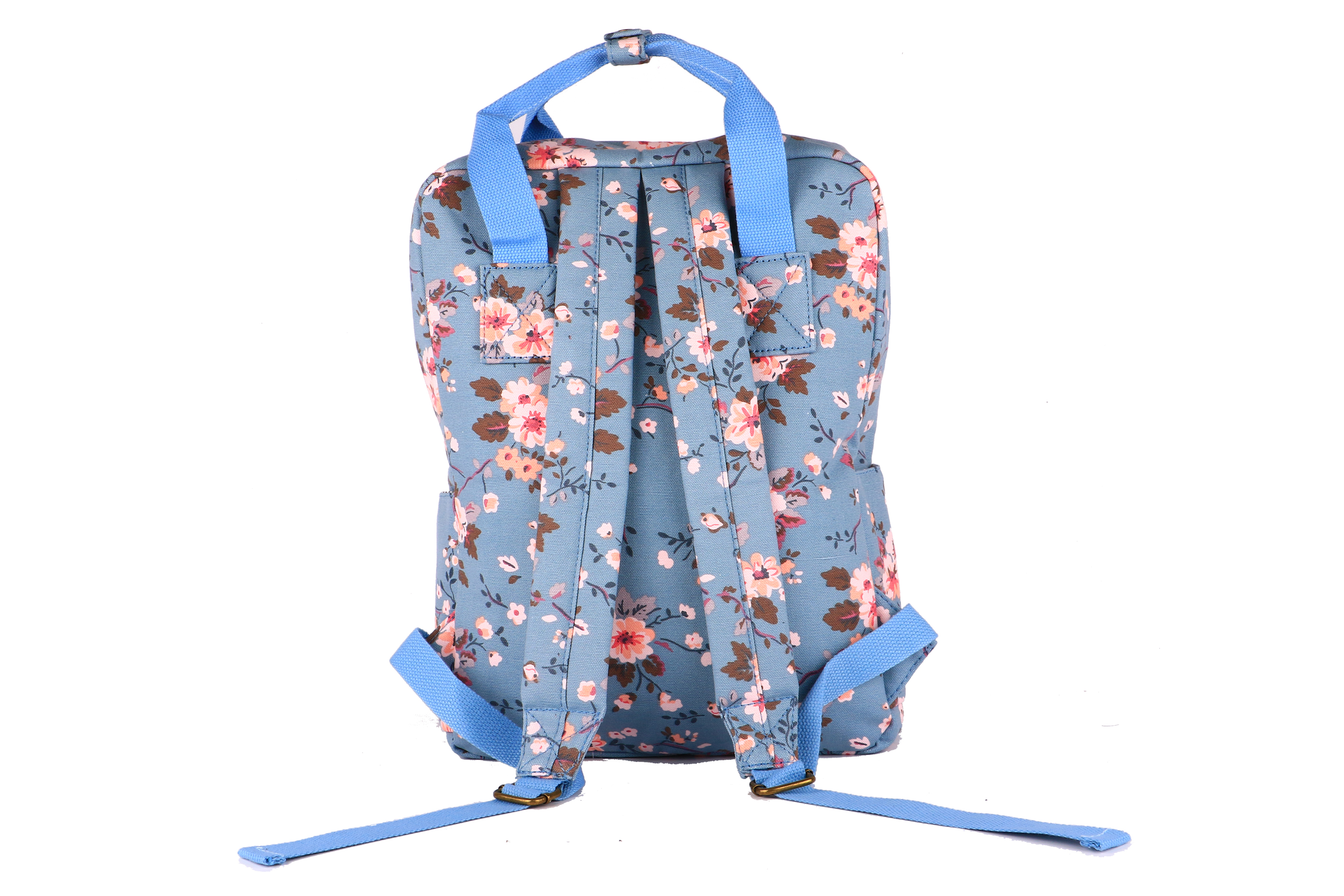 กระเป๋าเป้ผ้าสะพายหลัง mumu ลายดอกไม้ สีฟ้า (Size L)