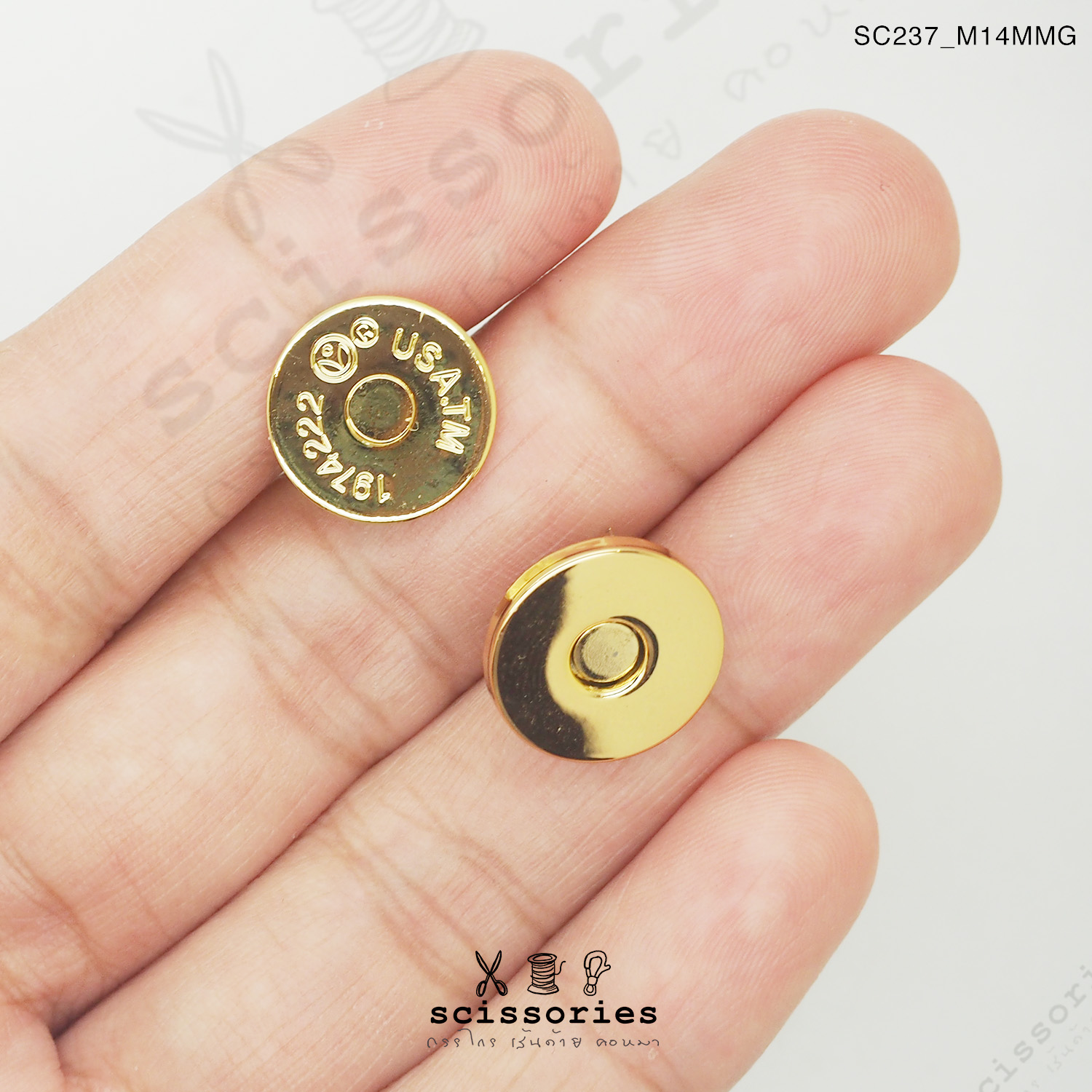 แม่เหล็กติดกระเป๋าบางเรียบ 14MM สีทอง 2 ตัว เกรดดี แบบเน้นแรงดูด