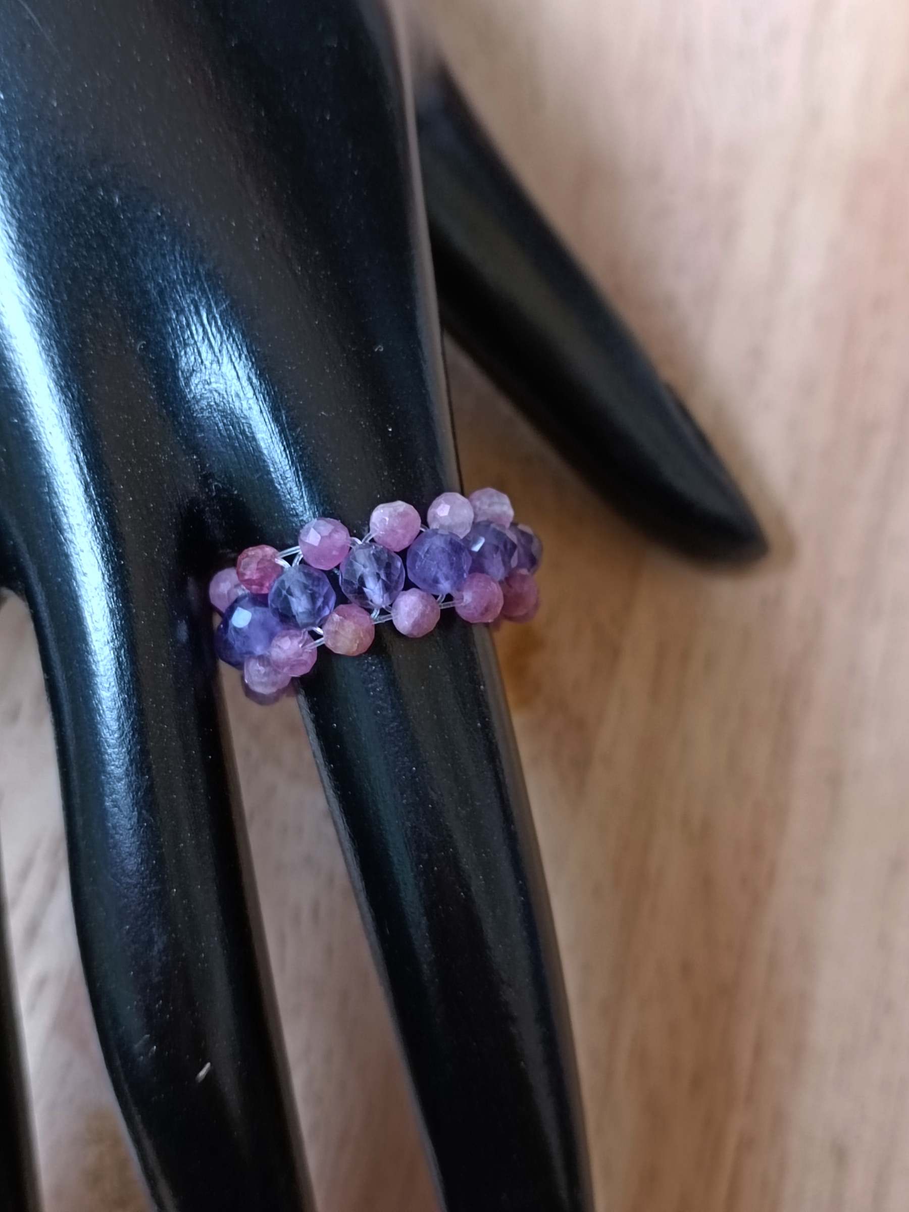 "MeMe" Collection แหวนถักหินแท้ Amethyst ประดับด้วย Pink Tourmaline