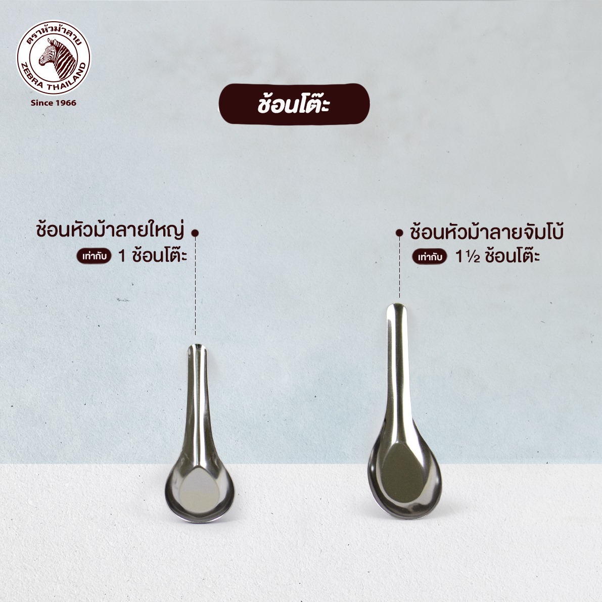 ZEBRA ช้อน หัวม้าลาย ใหญ่ 4.2 x 13 ซม. หนา 0.8 มม. แพ็ค 12 คัน 100000 ช้อนกลาง ช้อนแกง ช้อนสั้น ช้อนจีน ช้อนข้าว ช้อนก๋วยเตี๋ยว