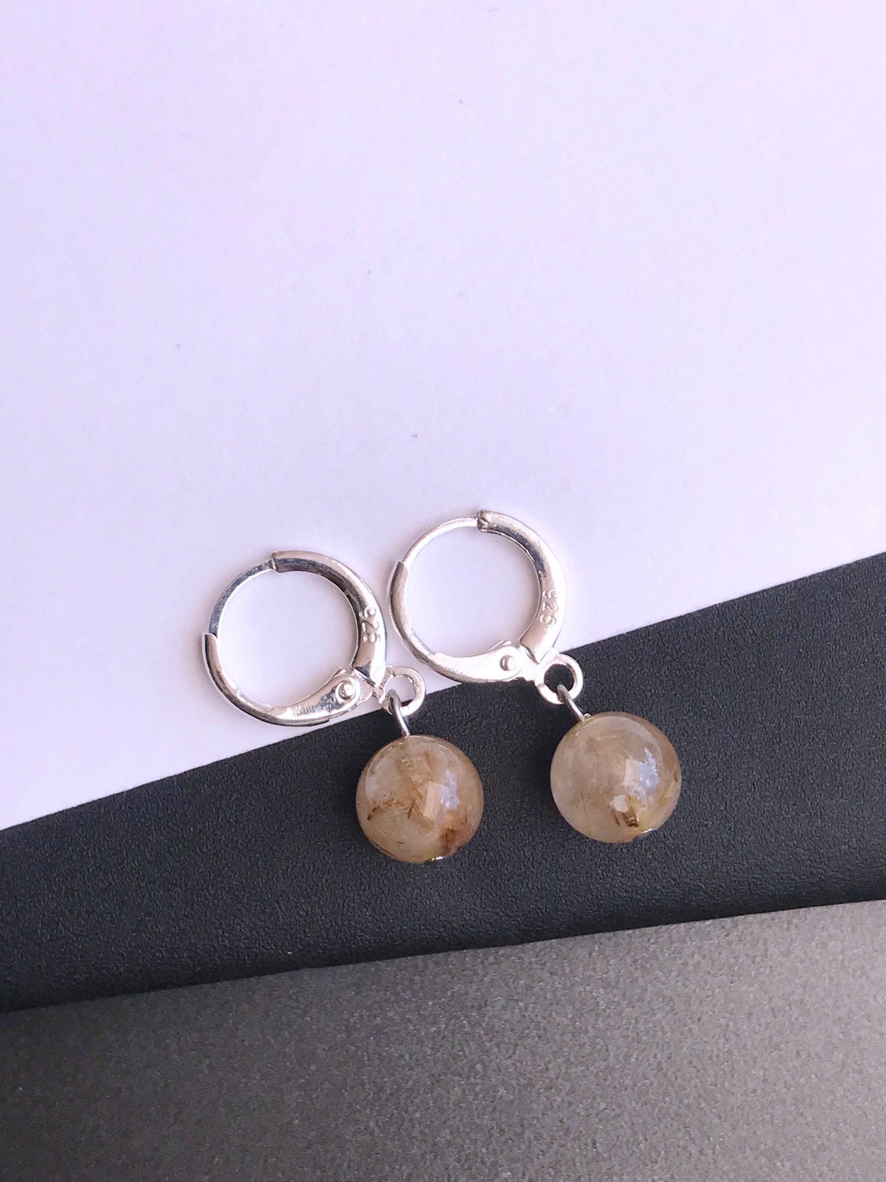 "Silver Hoop" ต่างหูเงินแท้92.5 ประดับ ไหมทอง Golden Rutilated Earring (ความมั่งคั่ง)