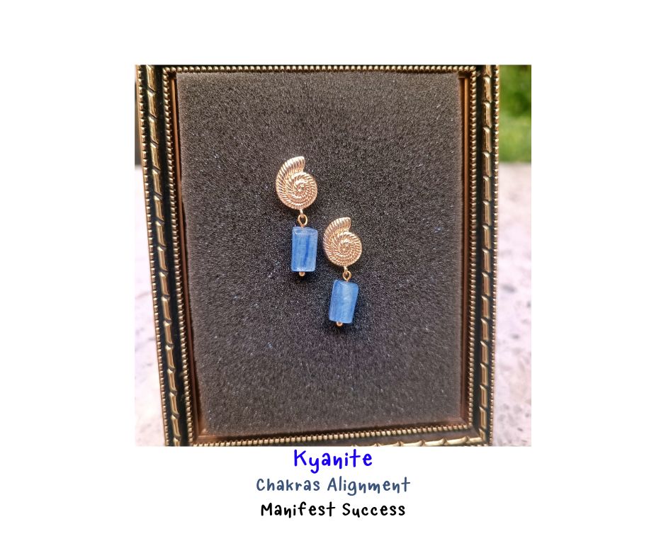 Kyanite Earring ต่างหู "14K" ประดับ ไคยาไนท์ (ปลดล๊อคพลังงานทุกจักระ เพิ่มศักยภาพในตัวเอง สู่ความสำเร็จ)