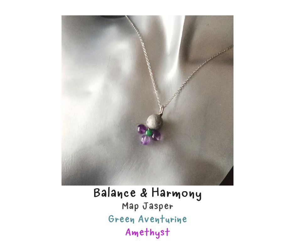สร้อยพร้อมจี้ Map Jasper + Amethyst Pendant Necklace (Self-Love , Self-Healing , Reduce Stress)