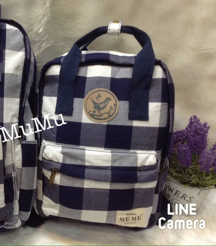 กระเป๋าเป้ผ้าสะพายหลัง mumu ขนาดเล็ก ลายสก๊อตดำขาว (Size S)