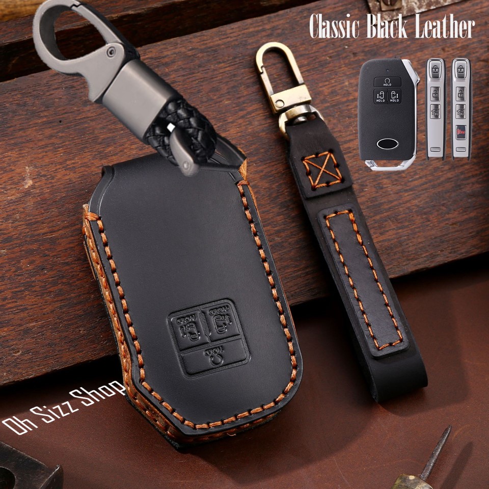 เคสรีโมทรถ KIA Carnival Full Package 2022 งานหนังม้า พรีเมียมเกรด Premium Grade Hallmo HANDMADE ทรงคลาสสิค (Horse Leather Key Case)