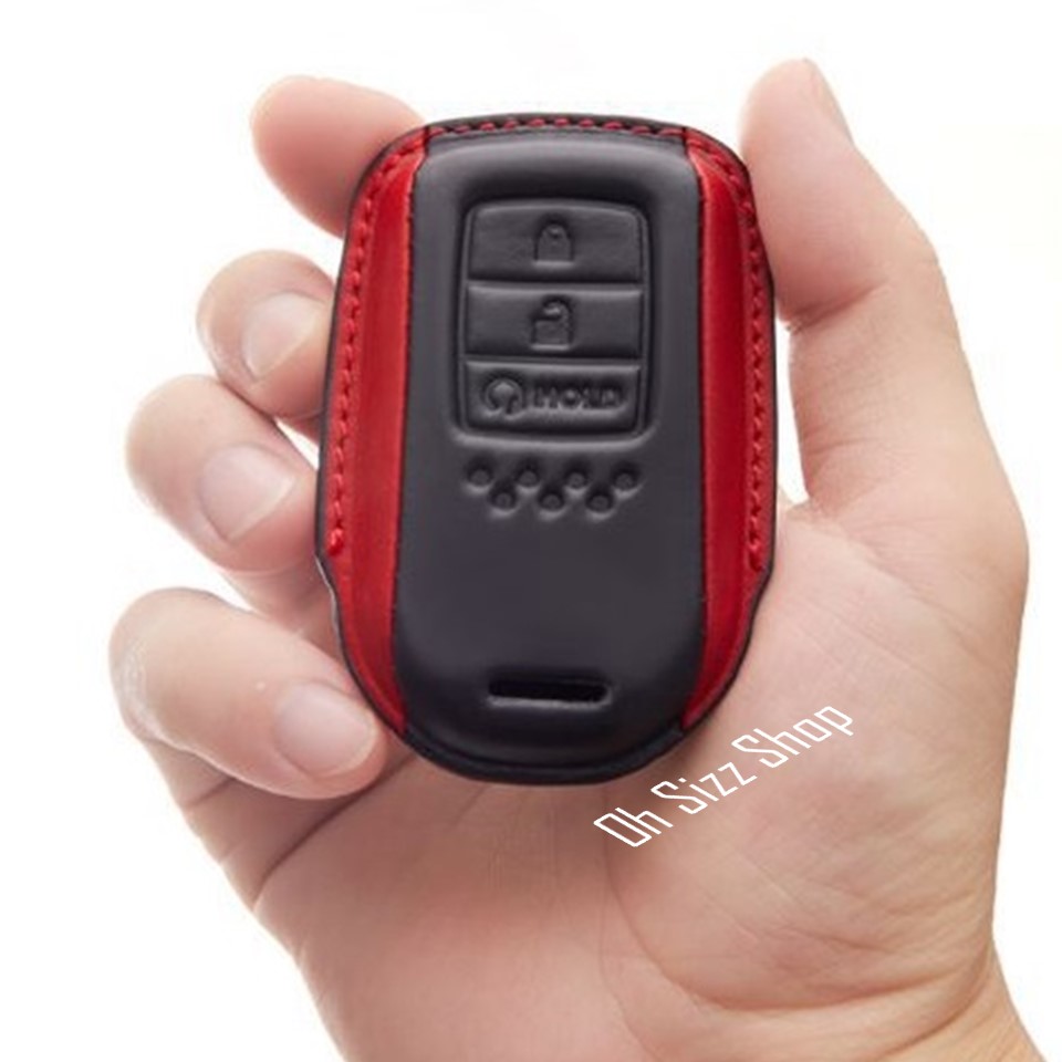 เคสหนังดำแดง รีโมทรถ Honda Smart Key Gen10 พรีเมียมเกรด Premium Grade (Cow Hide Leather Key Case Key Sets ; Model ACCORD, CR-V, CIVIC, CIVIC HATCHBACK, CITY ปุ่มสมาร์ทคีย์ Smart Key 10 Generation