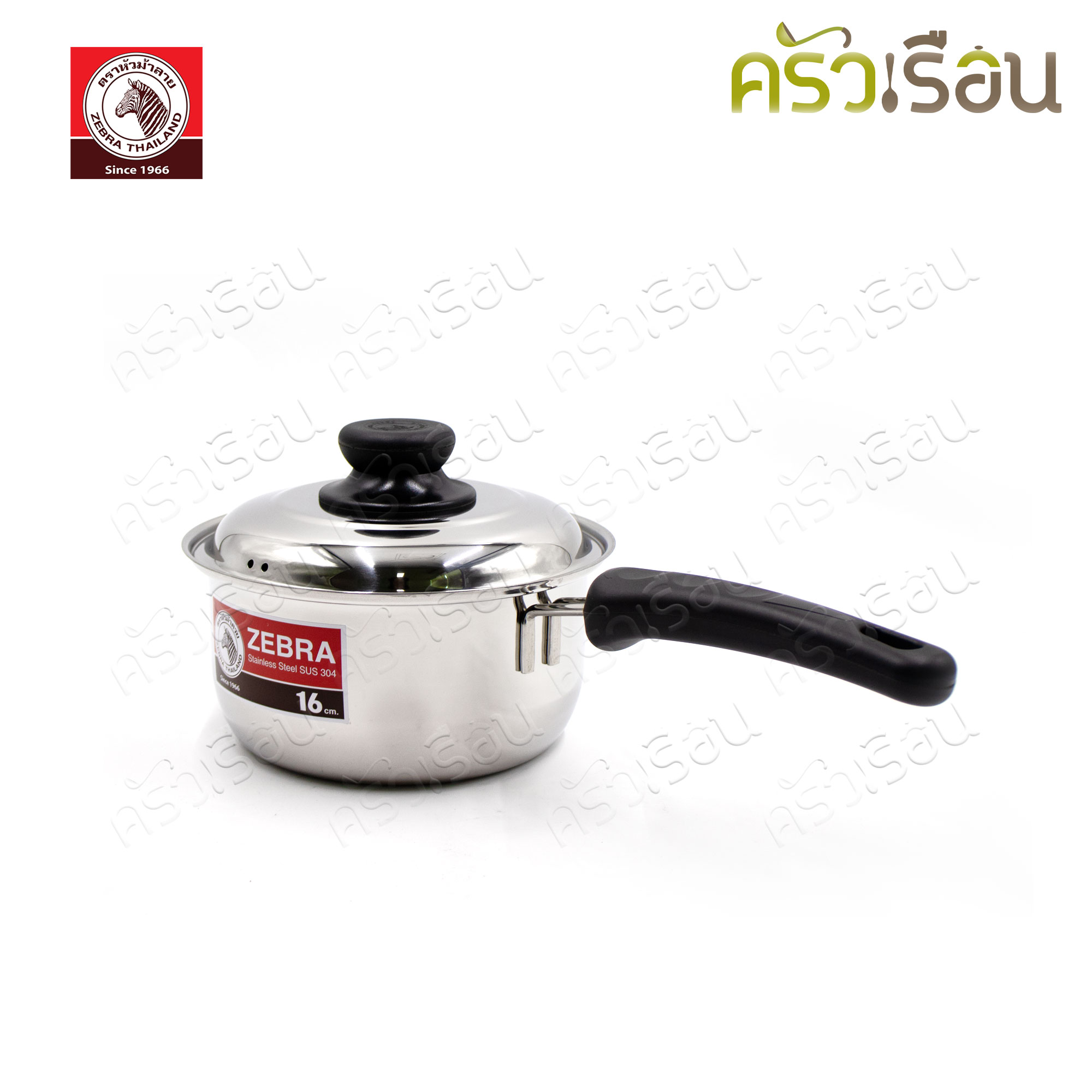 ZEBRA ชุดเครื่องครัว 6 ชิ้น ตราหัวม้าลาย 185443 หม้อหุงต้ม + ชั้นนึ่ง 22 ซม., หม้อด้าม 16 ซม. + ทัพพี 1 อัน