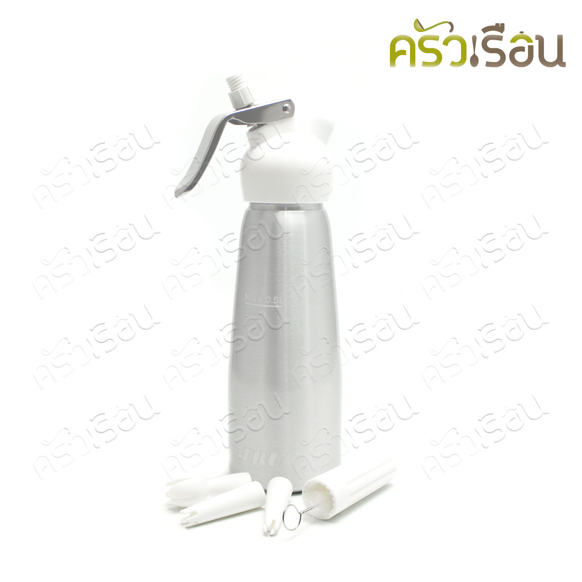 JBU ขวดวิปปิ้งครีม หัวพลาสติก 0.5 ลิตร แถมฟรีแก๊สวิปปิ้งครีม N2O 3 กล่อง โรงงานเดียวกับ MOSA ขวดอลูมิเนียม หัวพลาสติก