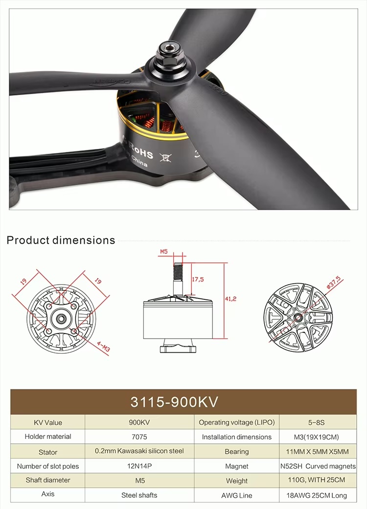 4ลูก HAOYERC 3115 900kv 3-6s Brushless Motor Fpv NMB Bearings for Long Range Racing Drone มอเตอร์ อุปกรณ์โดรน Drone