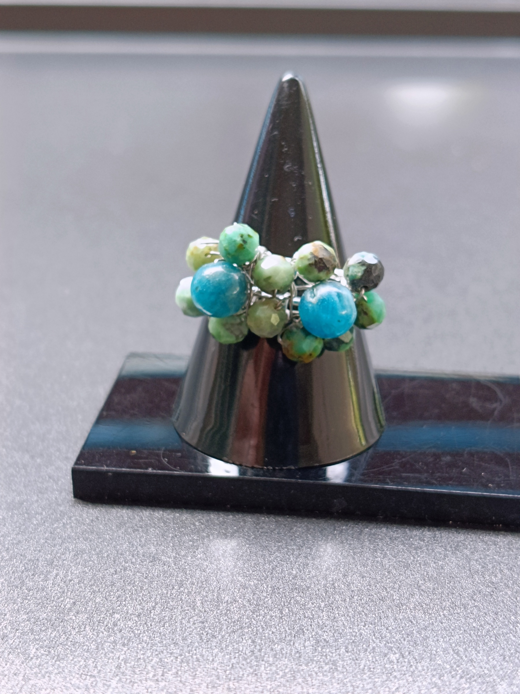 "Manifest Success" Wire Wrapped Ring แหวนหินแท้ Blue Apatite + Turquoise Ring (อธิษฐานความสำเร็จ)