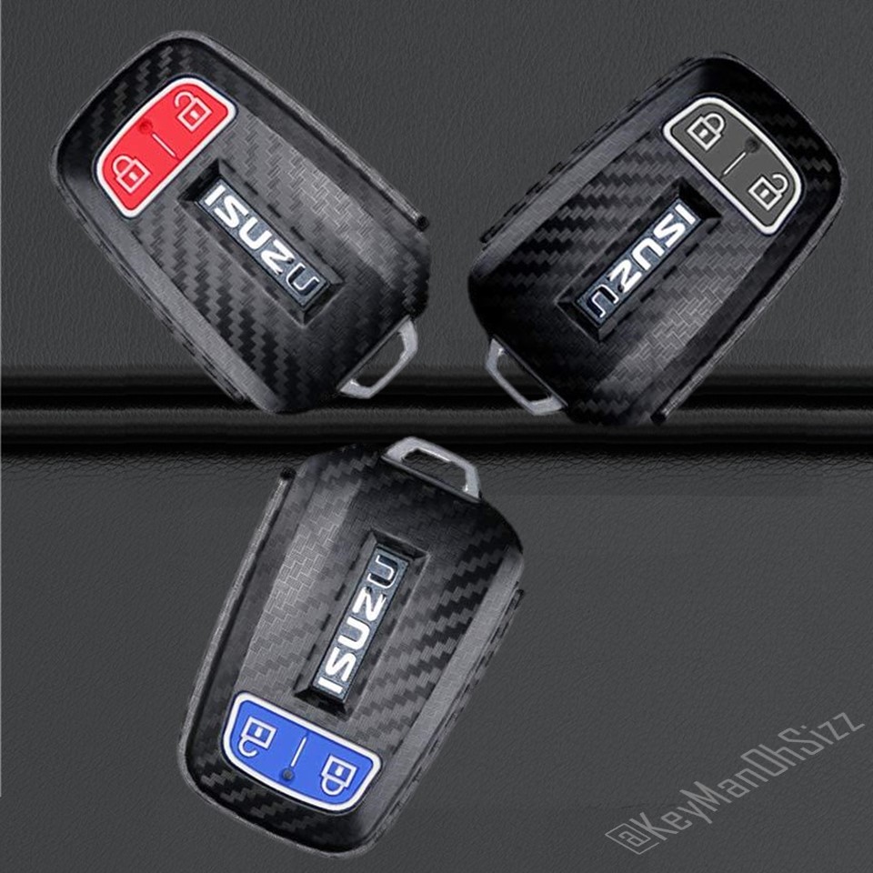 เคสกุญแจรีโมทรถยนต์สมาร์ทคีย์ ISUZU ลายเคฟล่า (ABS Key Cover with Colorful Silicone Push button Guard) ISUZU MU-X All New D-Max พร้อมพวงกุญแจเกรดพรีเมี่ยม Multi-Function