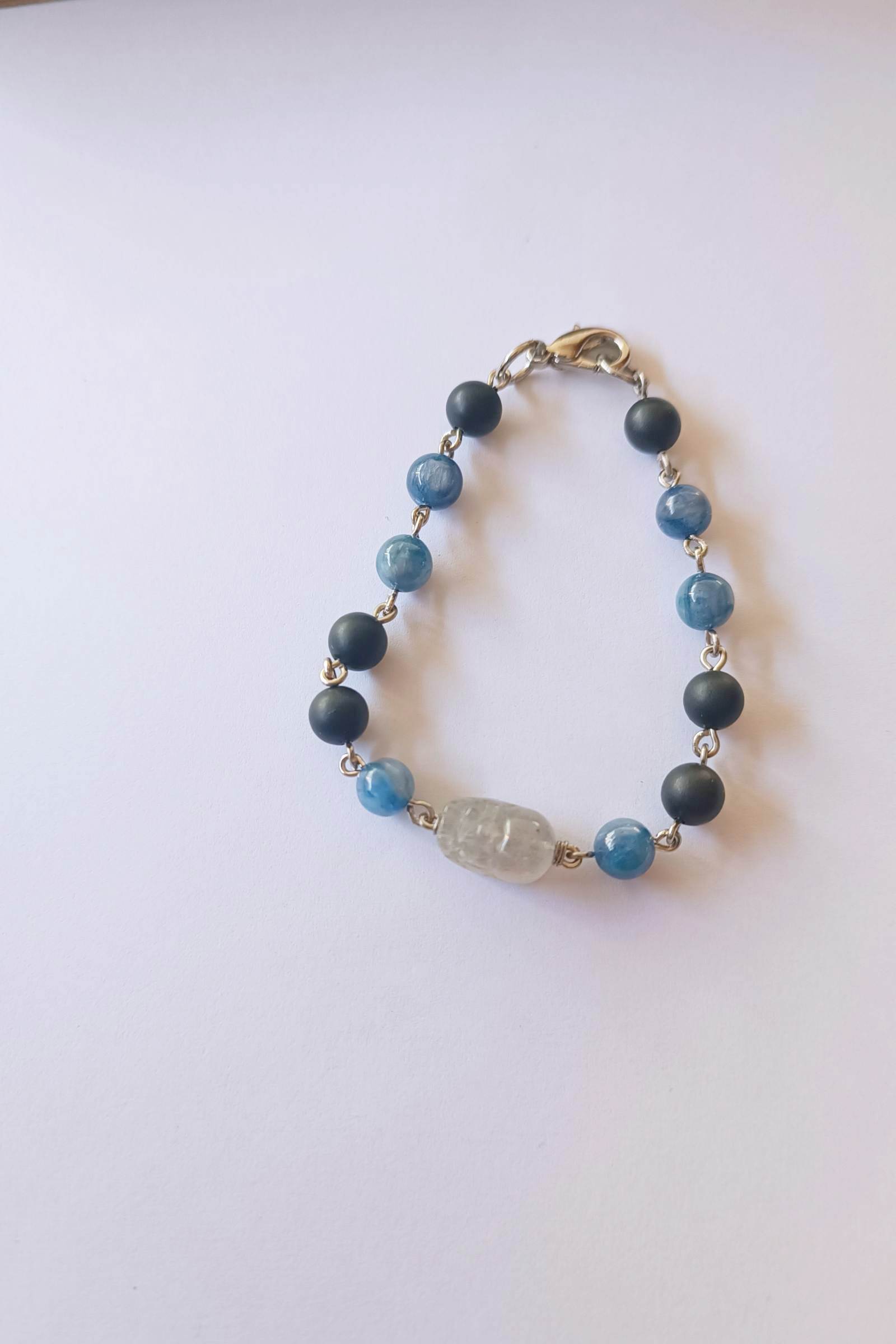 สร้อยข้อมือหินแท้ "Connected" Master Purification & Success Bracelet (Shungite + Pixiu Labradorite+ Kyanite)