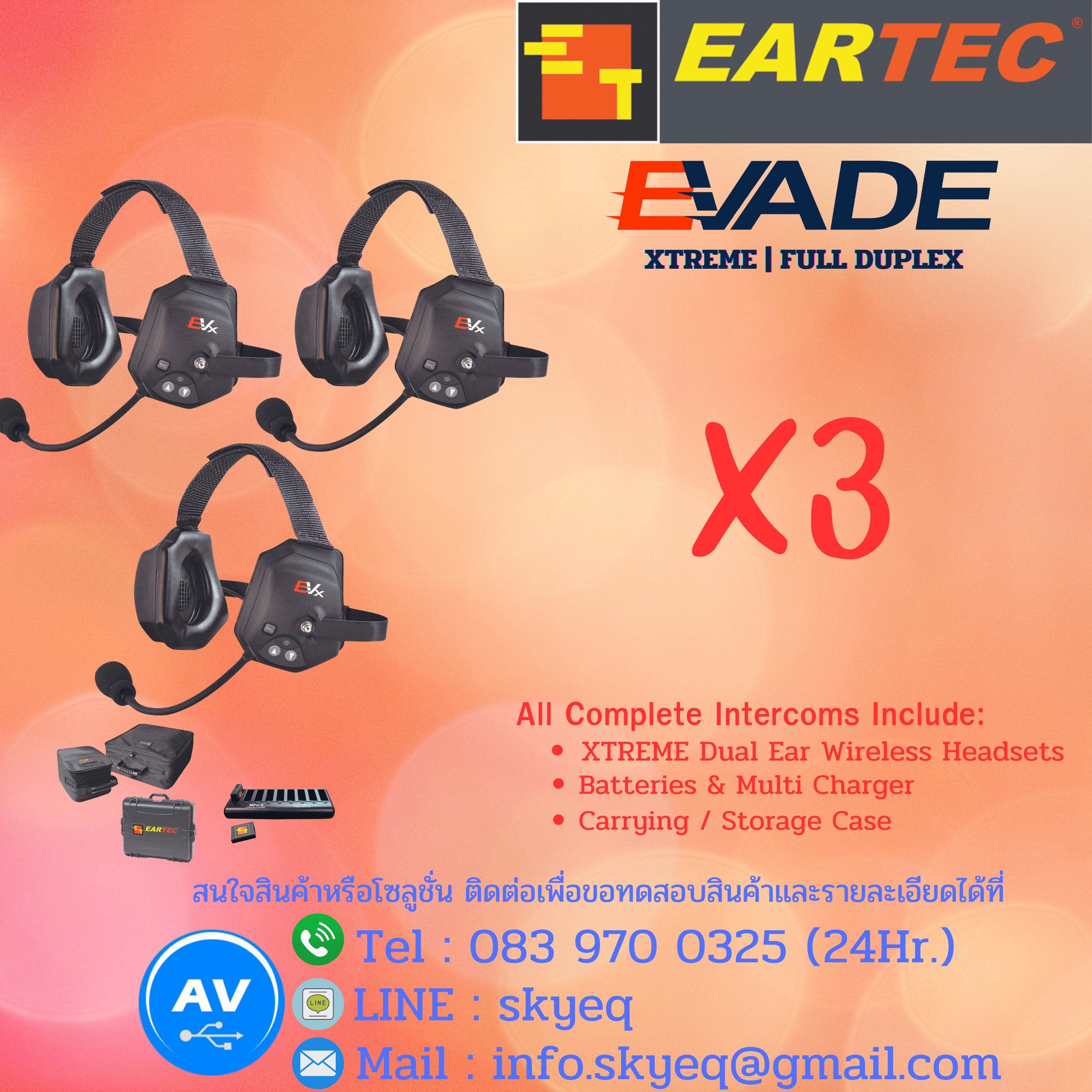 EARTEC Evade XTreme Wireless Headset System – EVxT3 Two Evade XTreme Headsets, Batteries, Charger, Case