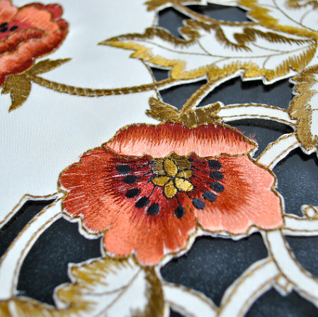 Pre Order ผ้าคลุมท๊อปโต๊ะ ผ้าปูโต๊ะอาหาร table runner ลายปักฉลุ กุหลาบ สวยมาก